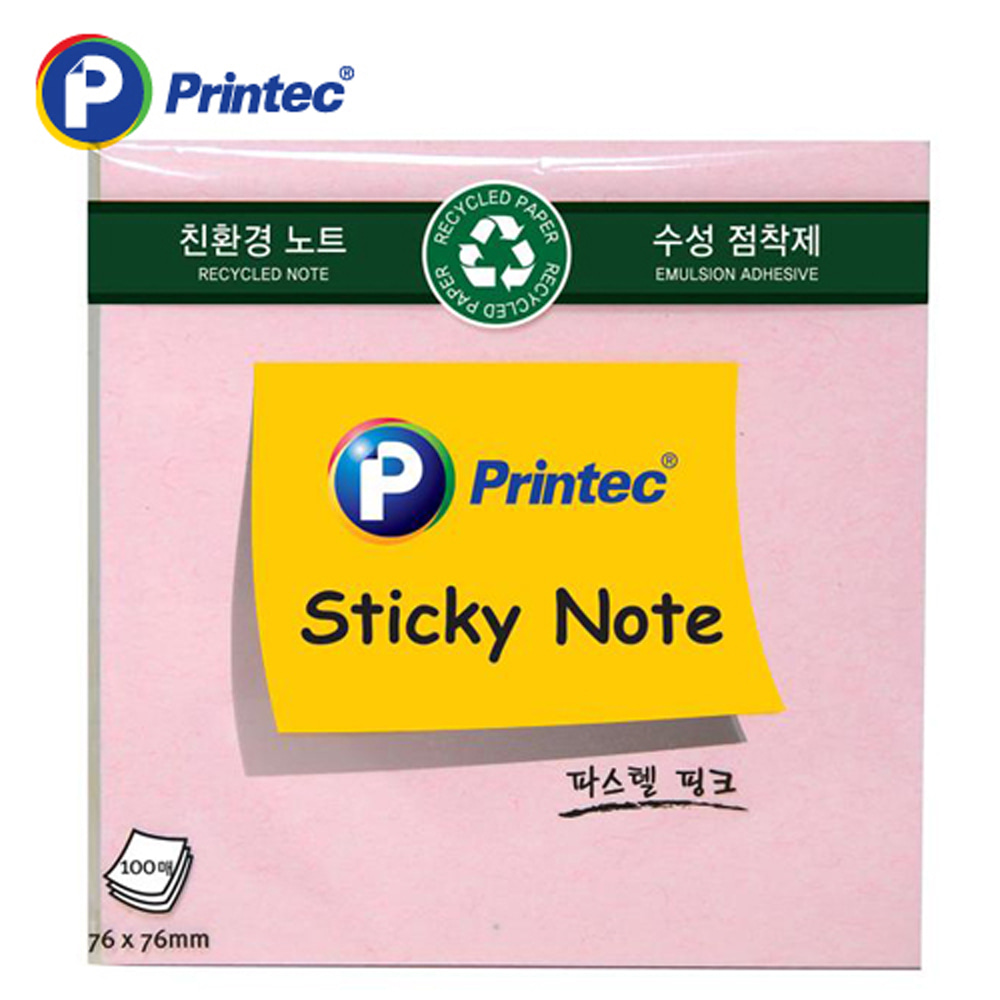 프린텍 E7676P_친환경스티키노트/핑크/100매
