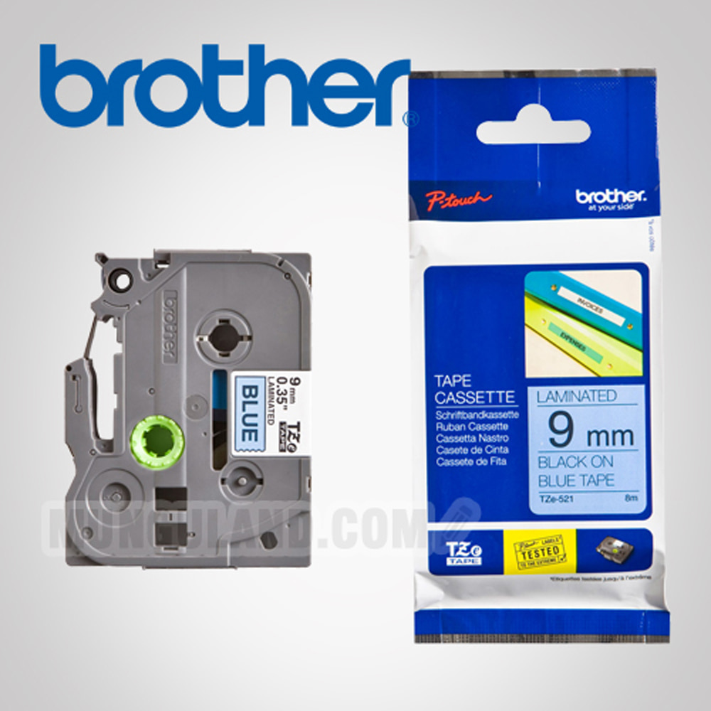 브라더 라벨테이프 9mm(TZe-521) 바탕-파랑/글씨-검정 